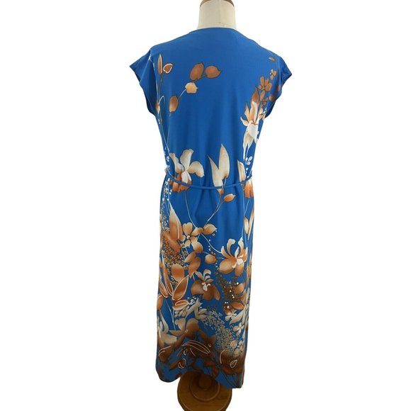 Nani of Hawaii Women's 11 Hawaiian Maxi Dress Blue Brown Floral Muumuu Shift - Picture 7 of 12